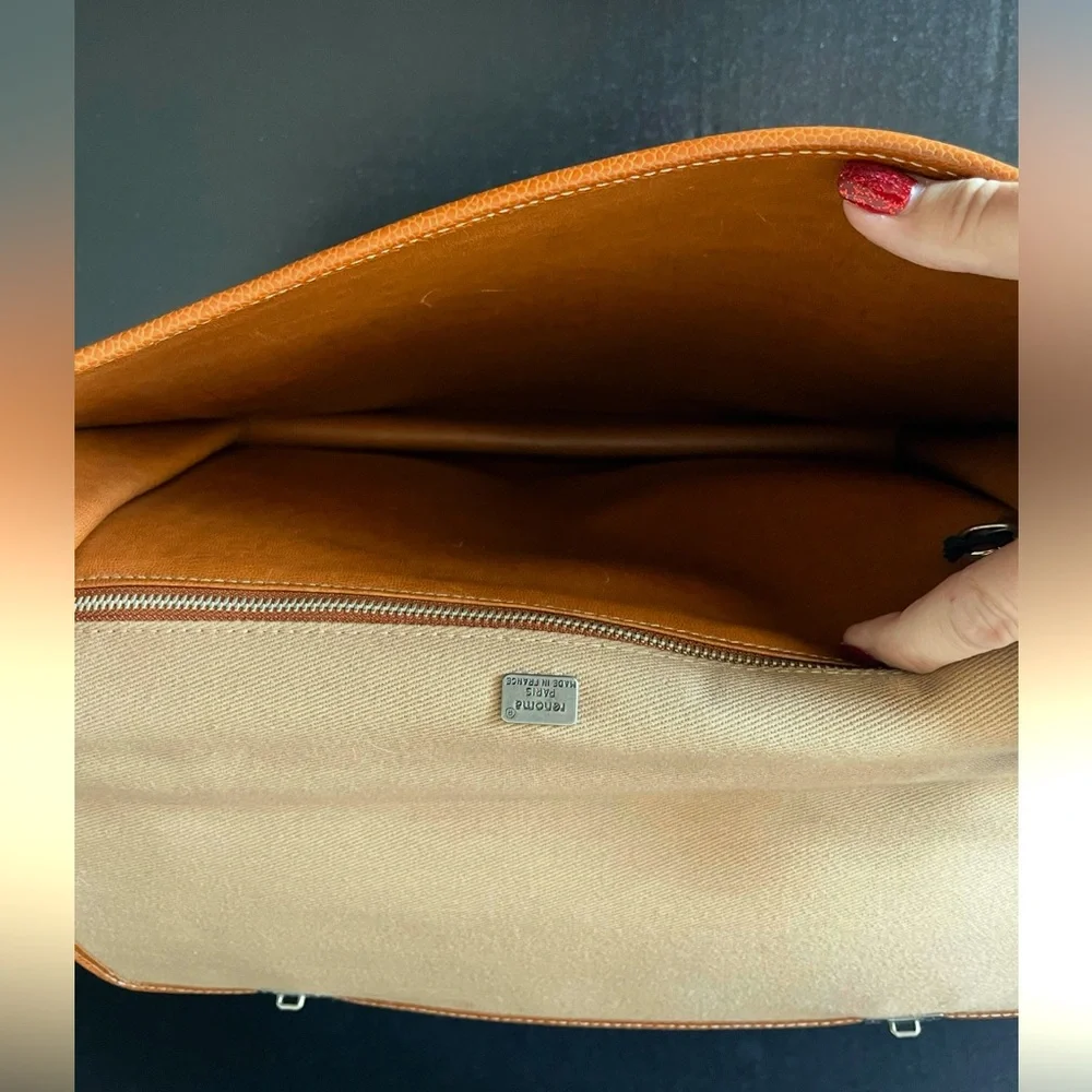 New Vintage Renoma Paris Maroquinerie Brown Leather Messenger Bag Briefcase - Picture 9 of 10